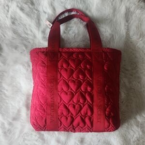 Victoria's Secret Red Tote Bag with Quilted Texture and Sturdy Handles